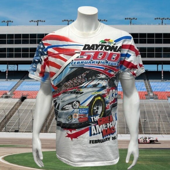 Chase Authentics 2003 Daytona 500 NASCAR Racing Double Sided Graphic T-Shirt MD